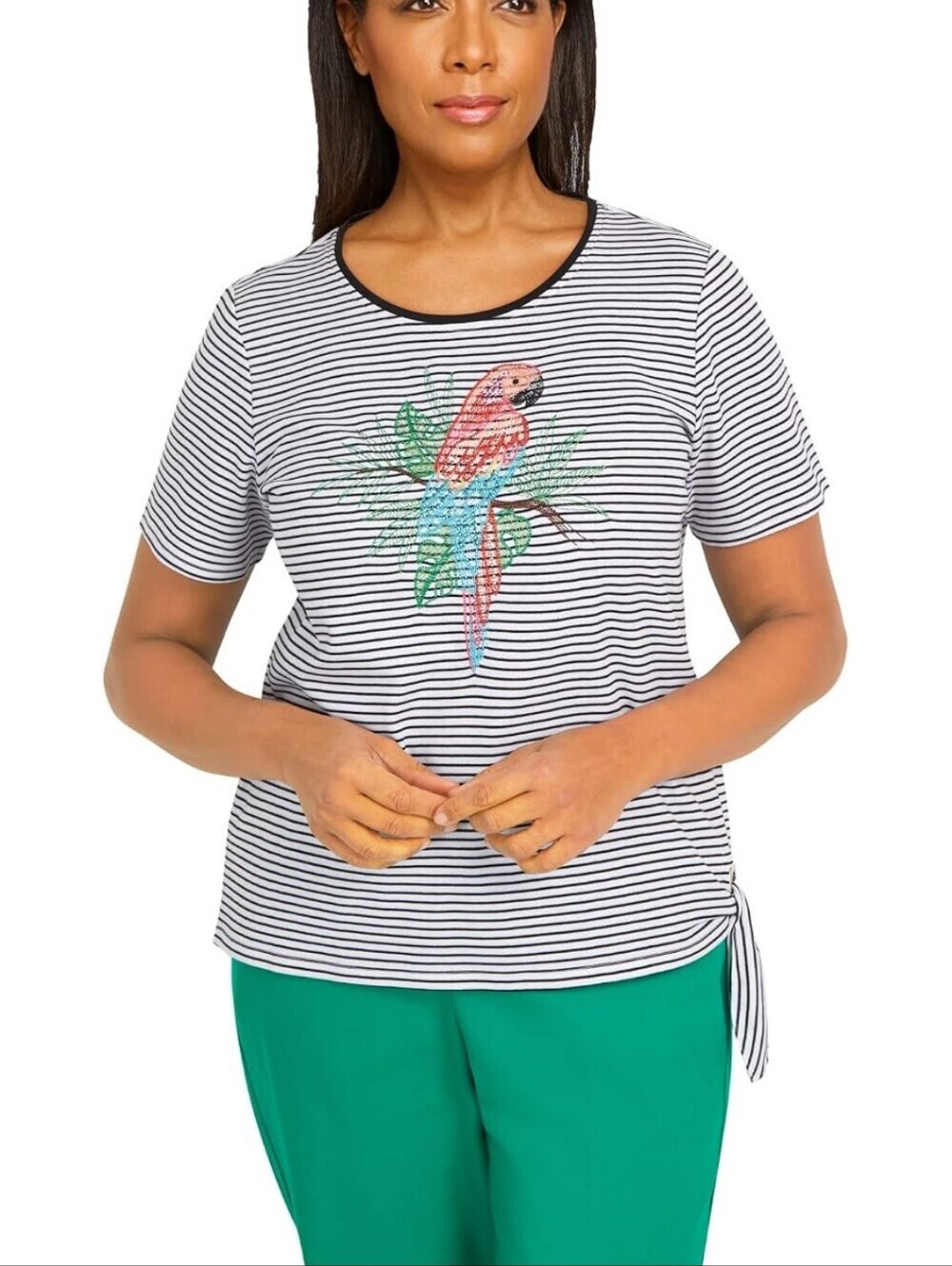 Alfred Dunner Short Sleeve Striped Tee Parrot Embelishment - XLP